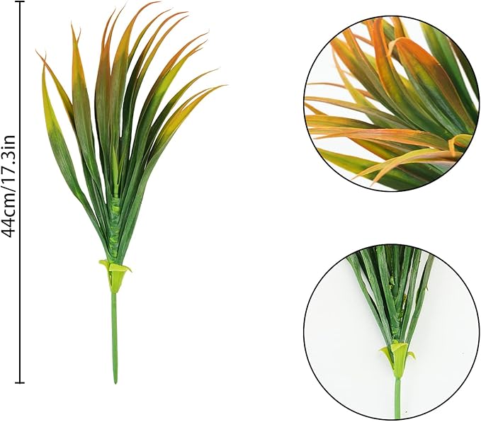 6Pcs Artificial Grass Fake Plants 17.3in Outdoor Plastic Plants UV Resistant Greenery Fake Grass for Home Window Garden Office Patio Hanging Planter Pathway Front Porch Décor Orange Yellow-VerdiqueGarden