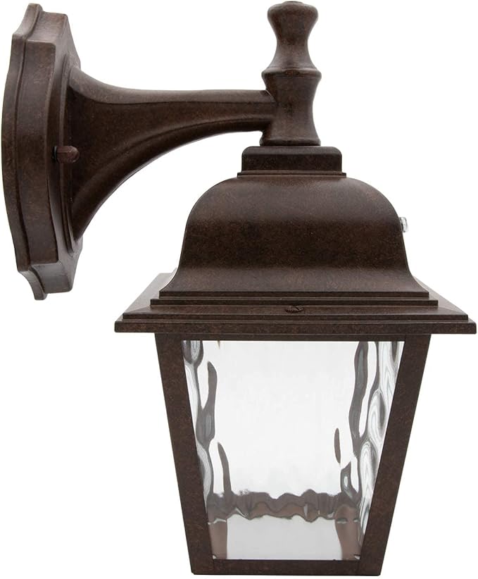 Maxxima LED Porch Lantern Outdoor Wall Light Fixture - Aged Bronze, Clear Water Glass, Photocell Sensor, 875 Lumens, 3000K Warm White, Dusk to Dawn Light Sensor, Exterior Decorative Light-VerdiqueGarden