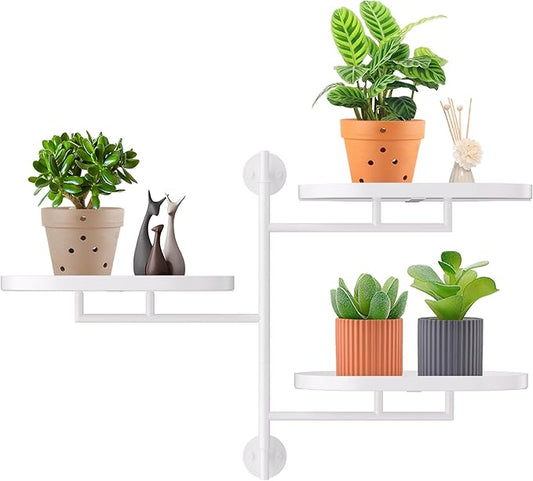 Rotating Window Plant Shelves for Multiple Plants Indoors,3-tier Metal Corner White Plant Stand Holder Floating Plant Shelf for Wall，Windows Sill Gifts for Plant Lovers to Enhance Home Decor-VerdiqueGarden