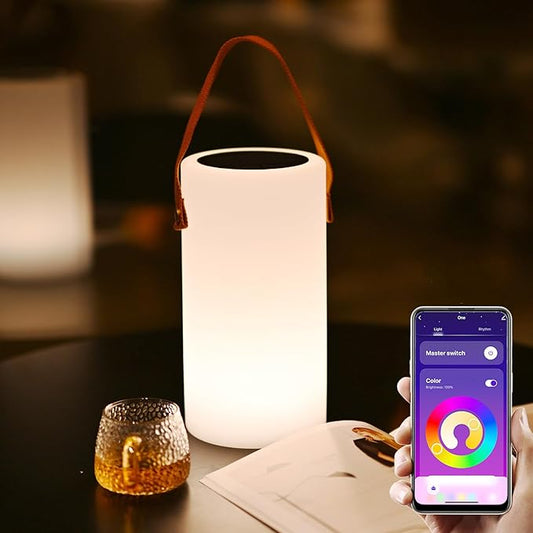 Solar Table Lamp, Portable Lamp for Outdoor/Indoor, Smart Outdoor Lantern with APP Control, RGB 8 Color Dimmable, Waterproof Cordless Lamp for Outside Patio Deck Camping-VerdiqueGarden