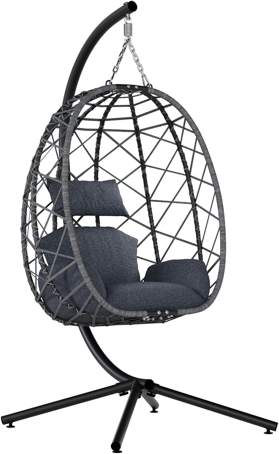 SWITTE Egg Swing Chair with Stand, Outdoor Patio Hanging Egg Chair, Indoor Hammock Chair with Cushion for Garden Backyard, 400LBS Capacity-Dark Grey-VerdiqueGarden