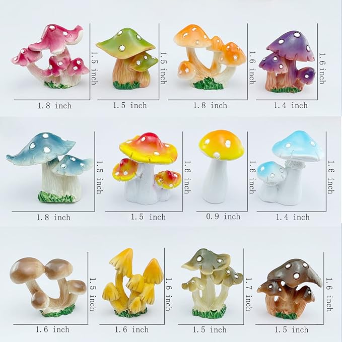 12 Pcs 1.5 to 1.8 Inch Resin Mushroom,Cute Mushrooms Fairy Garden Mushrooms Ornaments for Outdoor Decoration,Home Décor,Cake Decoration,DIY Bonsai Craft …-VerdiqueGarden