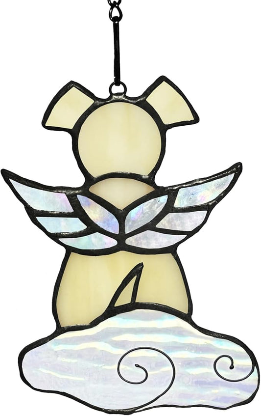 Stained Glass Angel Wings Dog Memorial Gifts for Loss of Dog Sympathy Gift Suncatcher, Rainbow Bridge Pet Passing Away Remembrance in Memory, Dog Bereavement Gifts for Loss of Pet,Yellow-VerdiqueGarden