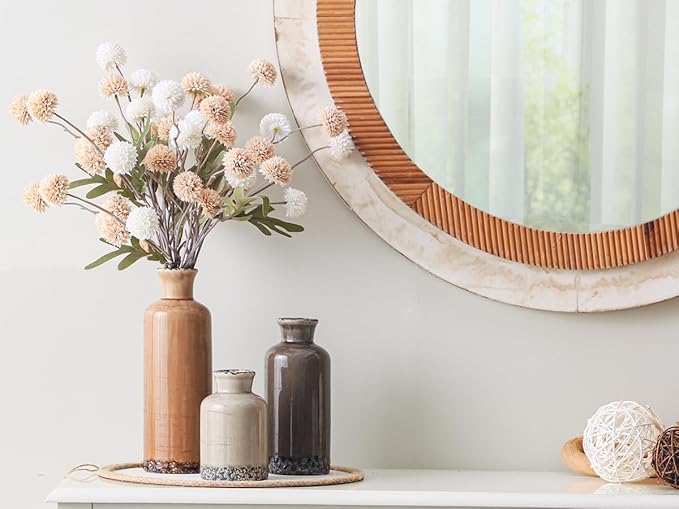 Ceramic Vase Set of 3, Neutral Flower Vases Home Decor, Pottery Rustic Farmhouse Decorative Vases Modern Decor for Table Mantel Entryway Bookshelf Living Room Kitchen Bedroom - Brown-VerdiqueGarden