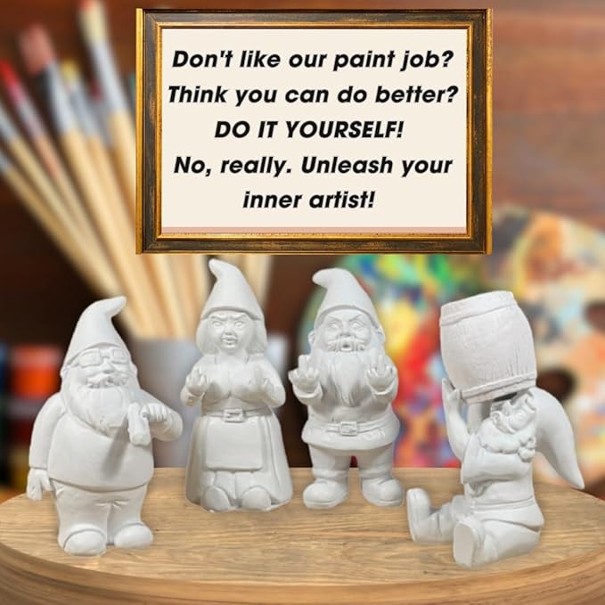 Gnometastic Gnude Mini Gnomes - Smoking Hippie Unpainted Gnome Statue, 3.5in DIY Paint Your Own Gnome Mini -Funny Garden Gnomes to Paint for Adults-VerdiqueGarden