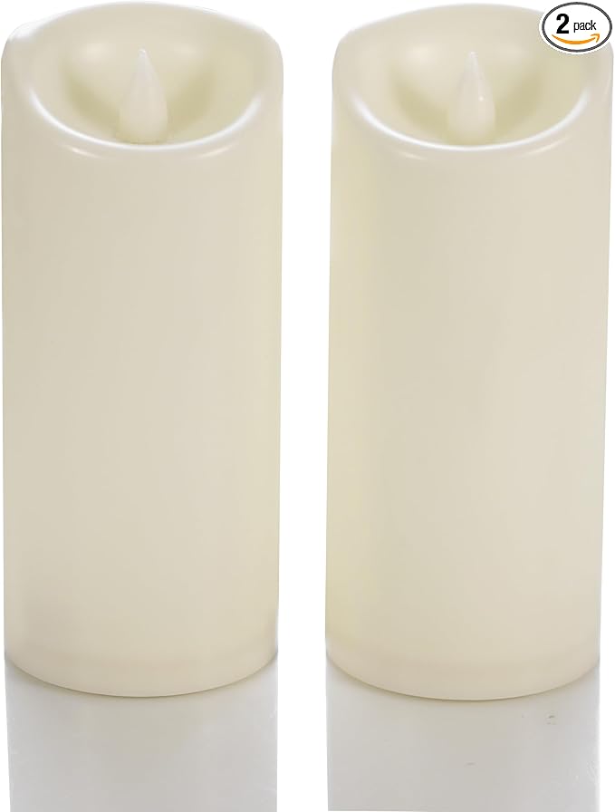 CANDLE CHOICE Waterproof Outdoor Battery Operated Flameless Candles with Timer Flickering Plastic Resin Electric LED Pillar Lights for Lantern Patio Garden Wedding Party Decorations 3x7 Inches 2 Pack-VerdiqueGarden