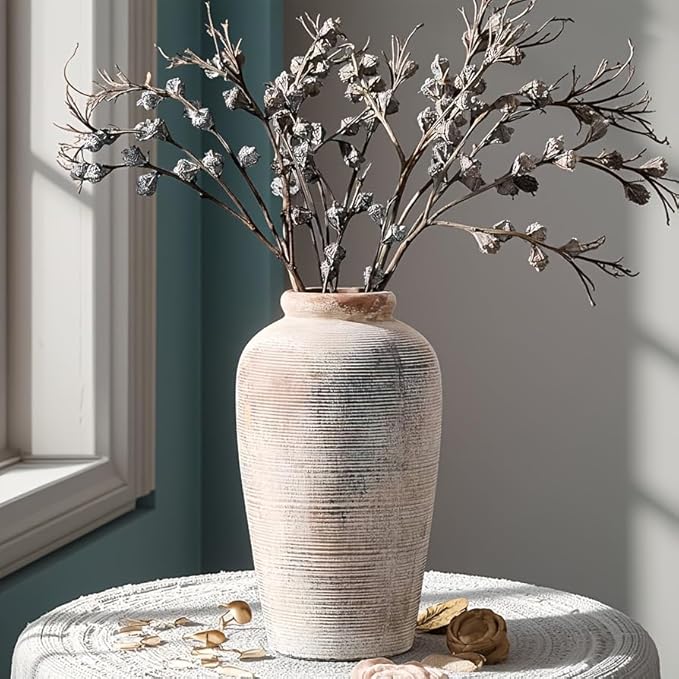 Decorative Ceramic Rustic vase,Tall vase for Minimalist Decoration,11" Large Vintage Vase for Home Decor,Centerpiece,Living Room,Enterway,Gray-VerdiqueGarden