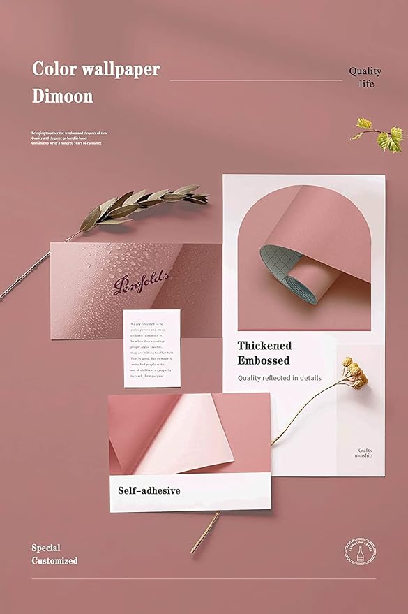 Dimoon 394''x17.7'' Pink Peel and Stick Wallpaper Contact Paper Modern Self Adhesive Wall Paper Removable Renter Friendly Textured Solid Color Shelf Cabinet Vinyl Roll (394''x17.7'',Rose Pink)-VerdiqueGarden