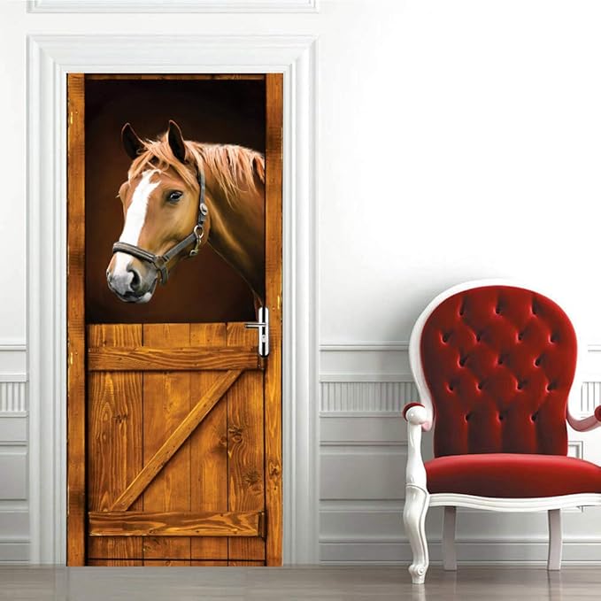 3D Door Stickers Murals - Horse Peel and Stick - Wallpaper Self-Adhesive Decals Removable PVC Waterproof Poster for Bedroom Living Room 35.4" x 78.7"-VerdiqueGarden