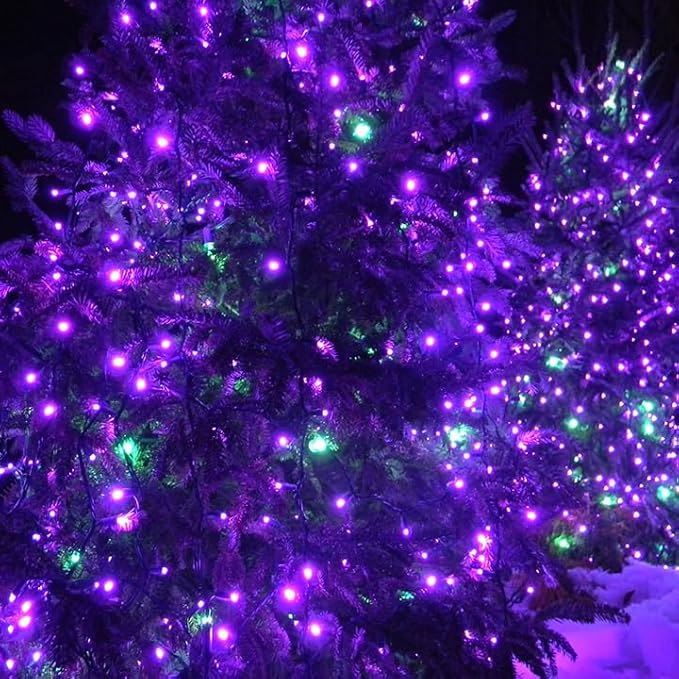 EEW 2 Pack 200 LED Solar Halloween Lights Outdoor Waterproof, Solar String Lights for Outside, Solar Powered Tree Light with 8 Lighting Modes for Xmas Party Garden Yard Halloween Decorations (Purple)-VerdiqueGarden