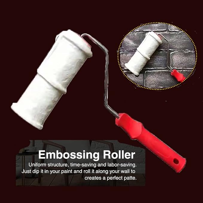 Tookie Embossed Paint Roller, 8 Inch Brick Embossing Roller for Wall Decoration, Art Brush Paint Roller Embossing Cylinder with Rubber Handle for Household DIY Paint Roller Art-VerdiqueGarden