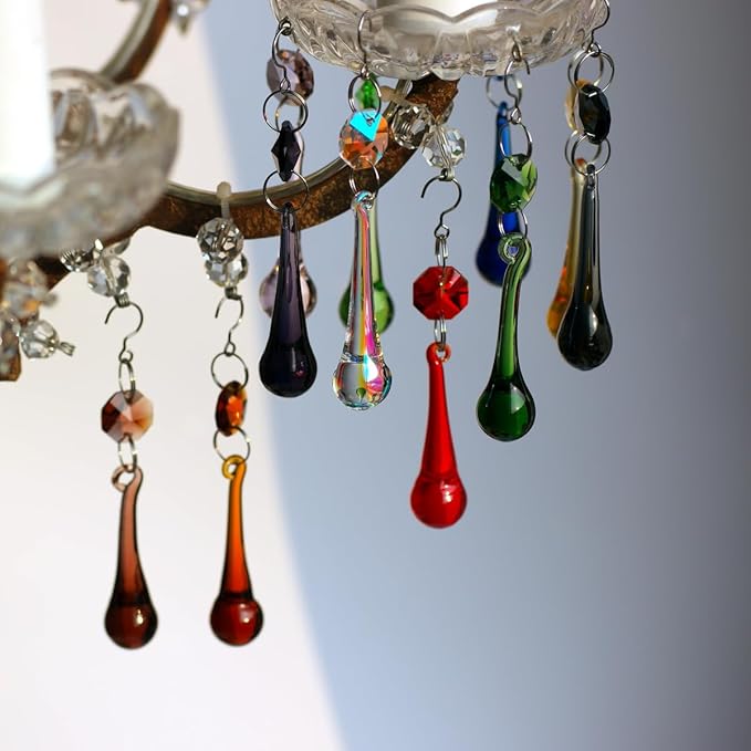 12pcs Raindrop Crystal Chandelier Prisms Parts, Colored 53mm Hanging Crystals Beads for Window, Home Decoration (Multi Color)-VerdiqueGarden