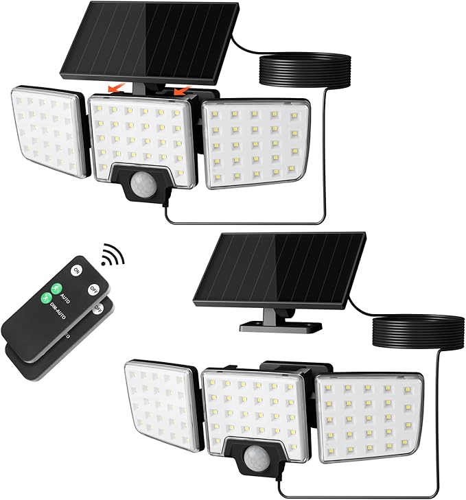 Lepro Solar Security Lights - Outdoor Motion Sensor, 2 in 1 Remote Control, IP65 Waterproof, 2 Light Modes, 3 Head Solar Floodlight for Garden, Yard, Garage-VerdiqueGarden