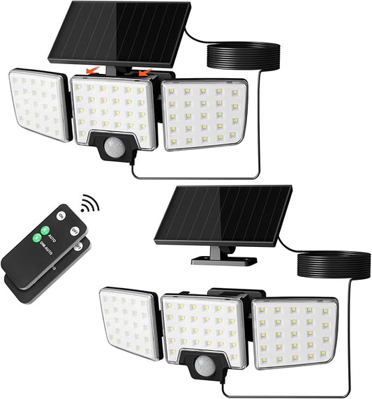 Lepro Solar Security Lights - Outdoor Motion Sensor, 2 in 1 Remote Control, IP65 Waterproof, 2 Light Modes, 3 Head Solar Floodlight for Garden, Yard, Garage-VerdiqueGarden