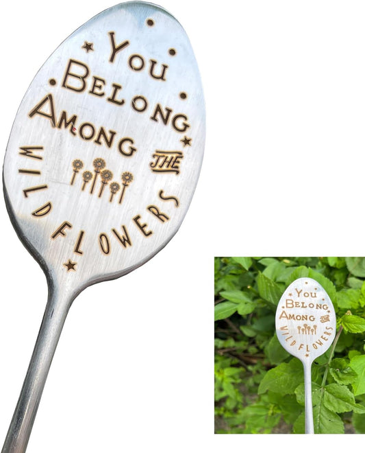 Garden Plant Marker Friendship Gift for Women Gardeners, Plant Stake Label Sign Tag Gardening Gifts for Woman Plant Lovers, Metal Garden Decoration (Among Flowers)-VerdiqueGarden