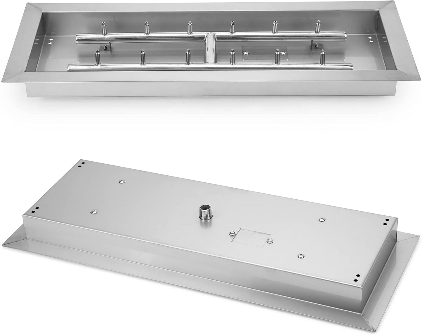 Stanbroil 24" x 8" Upgrade Rectangle Fire Pit Jet Burner Pan, 304 Stainless Steel Natural & Propane Gas Firepit for Outside, High Flame, 90k BTU Max-VerdiqueGarden