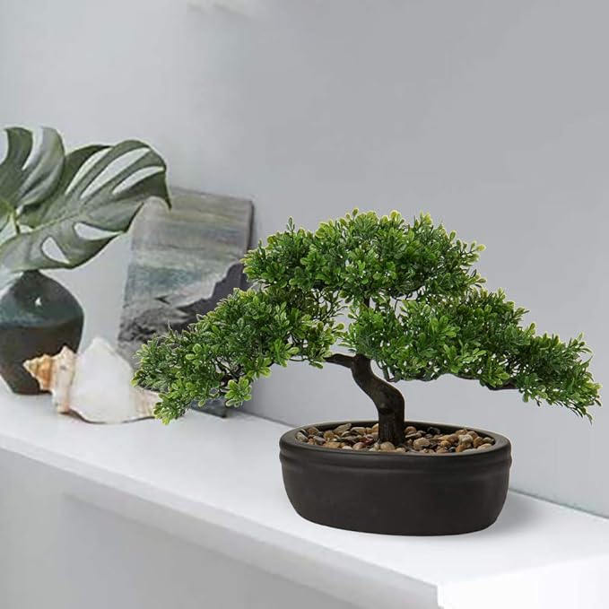 Artificial Bonsai Tree Juniper Faux Plants Indoor Small Fake Plants Decor with Ceramic Pots for Home Table Office Desk Bathroom Shelf Bedroom Living Room Farmhouse Decorations-VerdiqueGarden