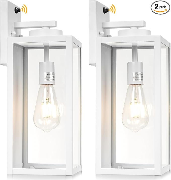 16-inch White Dusk to Dawn Outdoor Wall Light Fixtures, Exterior Waterproof Wall Lanterns, Large Porch Sconces Lighting, Modern Outside Lights for House Patio Front Door Entryway, 2-Packs-VerdiqueGarden