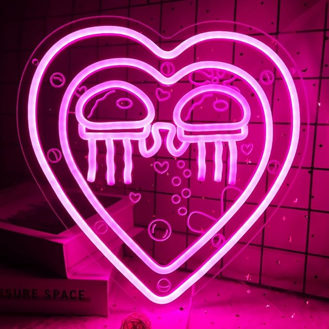 Jellyfish Neon Sign Ocean World Porthole Neon Lights Cartoon Sea World Led Neon Night Light Pink Heart Neon Sign for Wall Decor Bedroom Birthday Gifts for Kids USB Powered,Size13.5 * 12.5inch(JWD027)-VerdiqueGarden