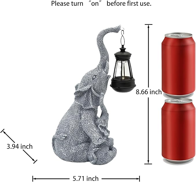 Solar Garden Elephant Statue Outdoor Decor, Cute Elephant Figurines Waterproof Garden Decor with Solar Lantern, Small Elephant Decor for Garden Yard Art Lawn Porch, Garden Gifts for Women (Elephant)-VerdiqueGarden