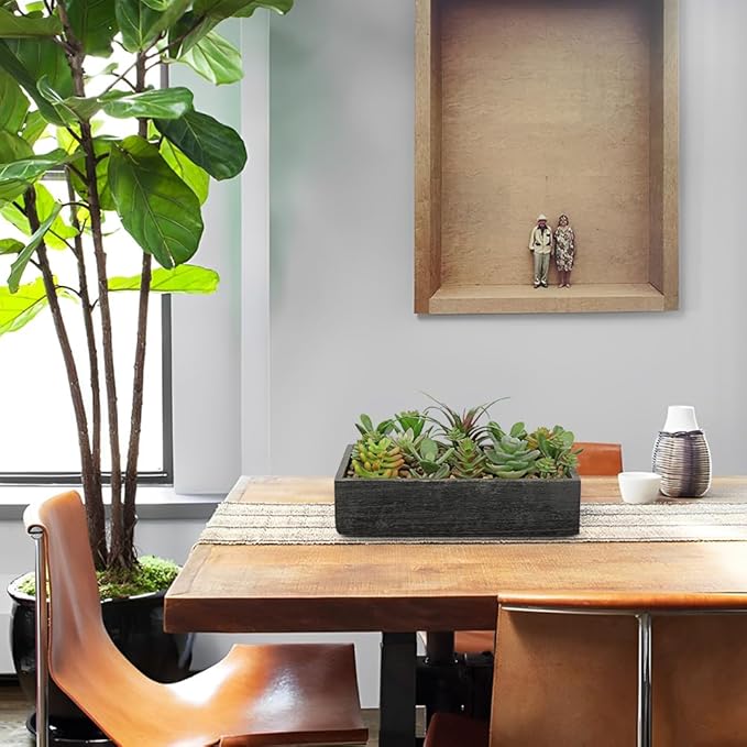 Artificial Succulent Plants in Pot 10 Inch Fake Succulent Arrangement Potted Succulents Plants Centerpiece in Rectangular Wooden Planter for Home Office Desk Shelf Living Room Bedroom Farmhouse Decor-VerdiqueGarden