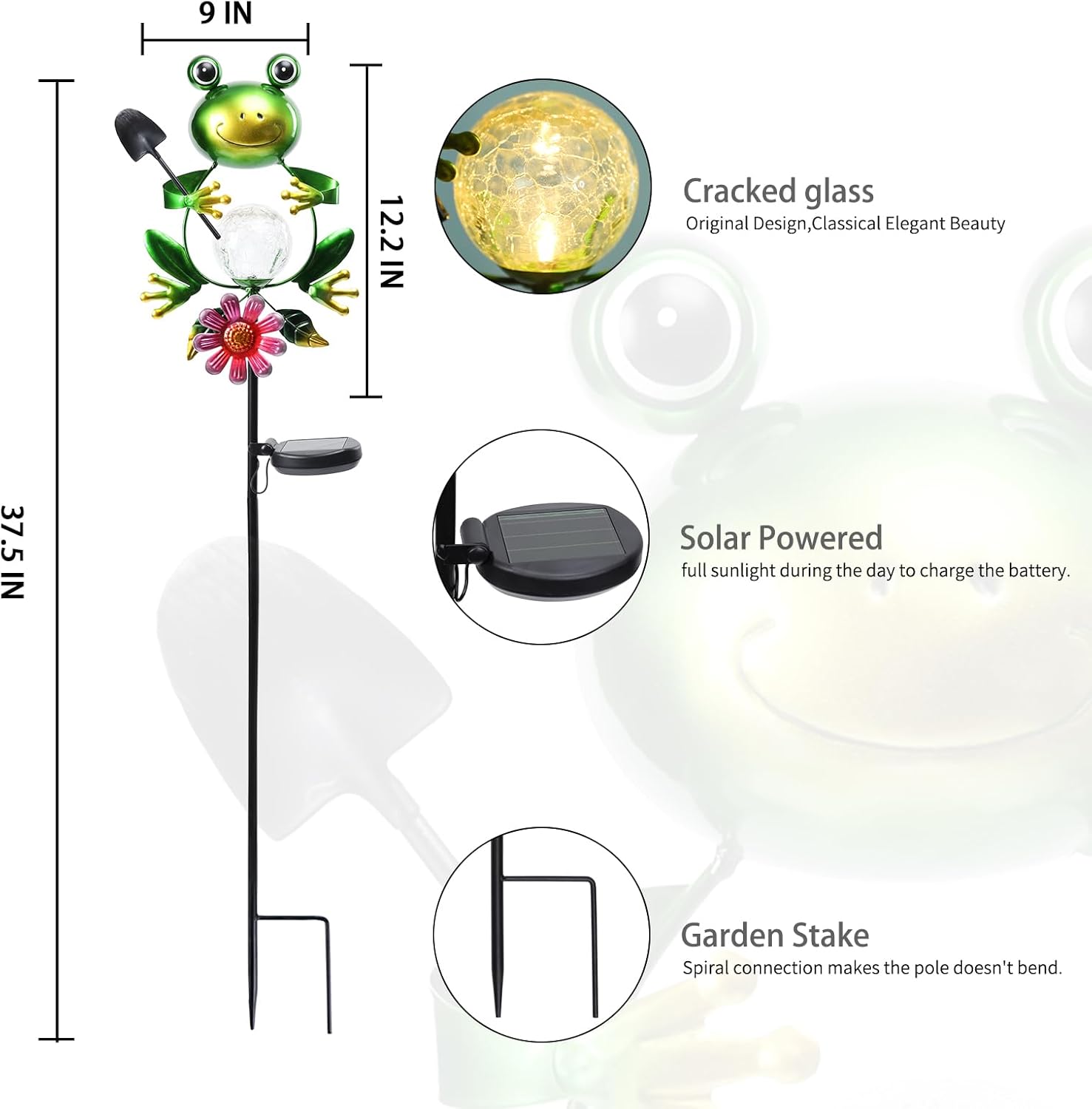 Bshine Frog Solar Light Outdoor Garden, Cracked Glass Metal Solar Garden Stakes for Pathway, Backyard Decoration, Yard Art, Lawn Ornaments, Frog Gifts for Women, Mom, Frog Lovers-VerdiqueGarden