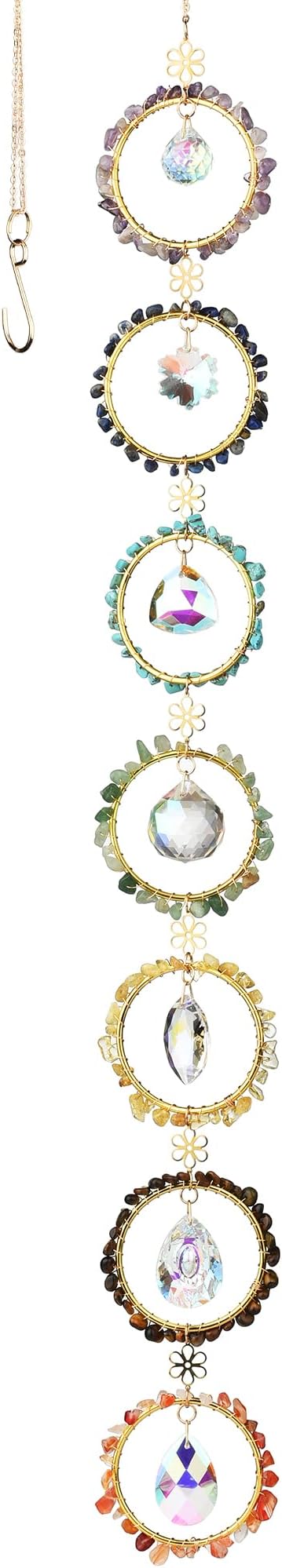 Healing Crystal Energy Wind Chime, 7 Chakra Crystal Sunlight Catcher, Meditation Home Decoration, Gem Wall Decoration, Birthday Gift, Healing Crystal Energy Sunlight Catcher-VerdiqueGarden