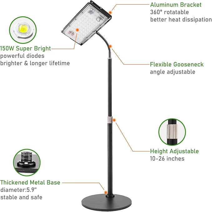LBW Grow Light for Indoor Plants, Full Spectrum Desk LED Plant Light, Small Grow Lamp with On/Off Switch, Height Adjustable, Flexible Gooseneck, Ideal for Indoor Growth-VerdiqueGarden