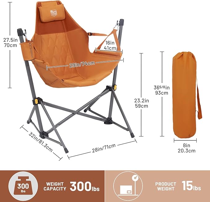 TIMBER RIDGE Hammock Camping Chair with Adjustable Backrest, Heavy Duty Folding Hammock Chair Supports 300lbs, Portable Hammock Chair for Camping, Travelling and Patio, Orange 2 Pack-VerdiqueGarden
