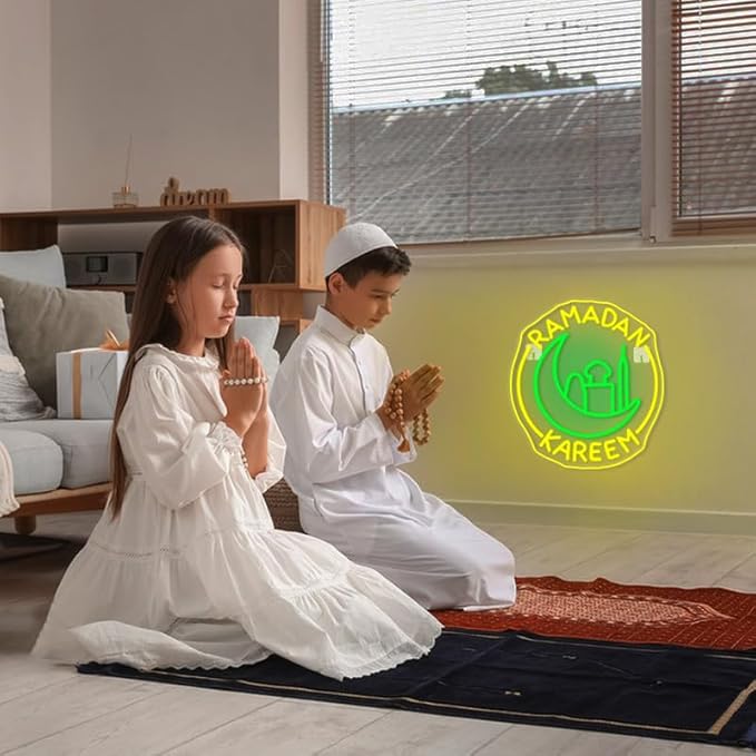 Ramadan Kareem Neon Sign Ramadan Decoration Neon Signs for Wall Decor Dimmable Ramadan Mubarak Neon Lights LED Light Up Sign for Islamic Bedroom Living Room Ramadan Celebration Gift Muslim Party-VerdiqueGarden