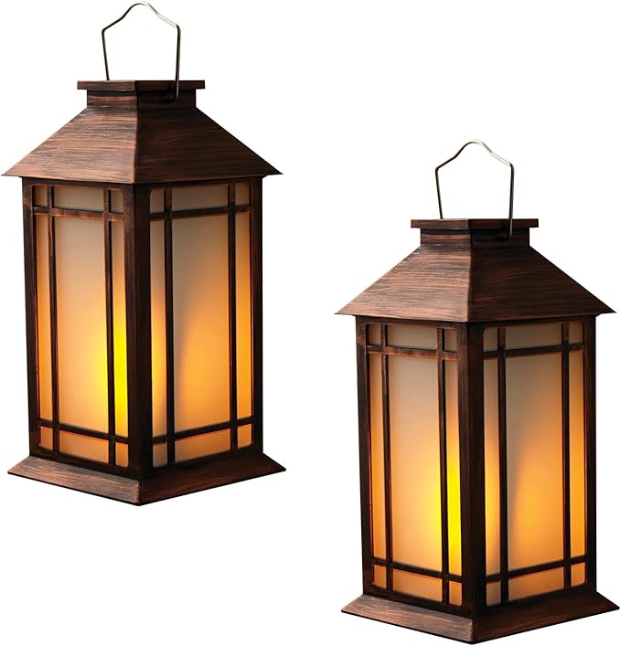2-Pack 13" Vintage Candle Lantern with Led Flameless Candle (6hr Timer) - IP65 Waterproof Battery Powered - Outdoor Patio Hanging Lanterns Decorative Tabletop Lanterns-VerdiqueGarden