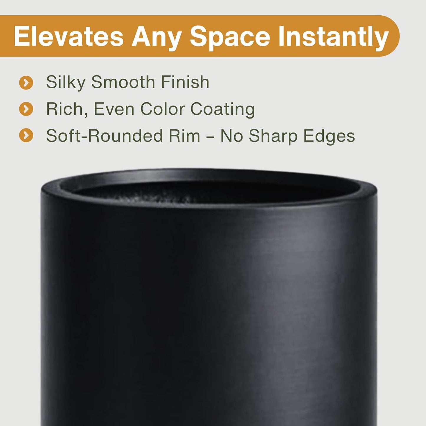 19.5"H x 9.8"D Tubo Fiberstone Cylinder Tall Planter with Drainage Hole, Smooth Finishes, Weather Resistant for Indoor and Outdoor Use, Included 2 Extra Coco Mats (Black, 8.2" Pot Opening)-VerdiqueGarden