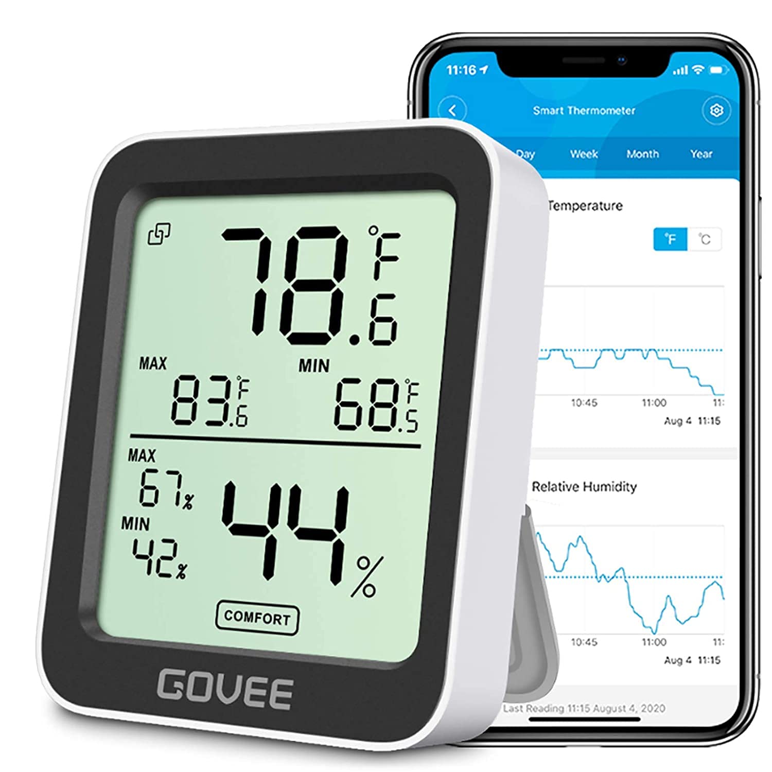 Govee Digital Hygrometer Indoor Thermometer Room H5075, Bluetooth Temperature Humidity Meter with 164ft Remote App Control, Notification Alerts, 2 Years Data Storage Export for Bedroom, Wine Cellar-VerdiqueGarden
