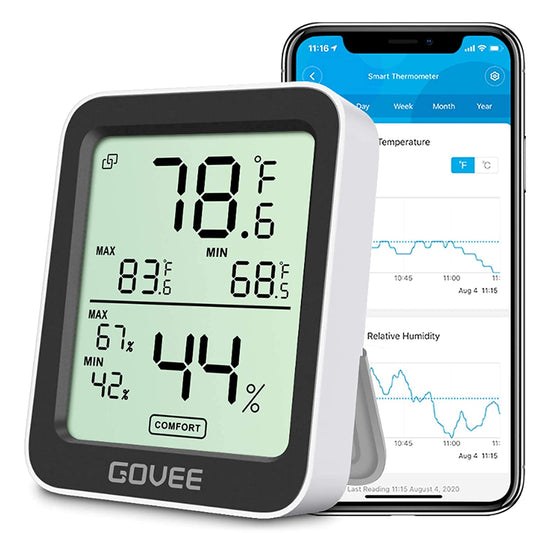 Govee Digital Hygrometer Indoor Thermometer Room H5075, Bluetooth Temperature Humidity Meter with 164ft Remote App Control, Notification Alerts, 2 Years Data Storage Export for Bedroom, Wine Cellar-VerdiqueGarden