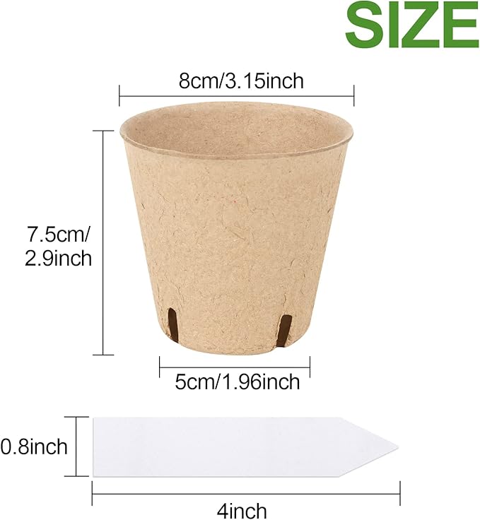 100PCS Peat Pots, 3.15Inch Seed Starting Pots with Drainage Holes Round Nursery Pot, Garden Germination Nursery Pot Bonus 20 Plant Labels-VerdiqueGarden
