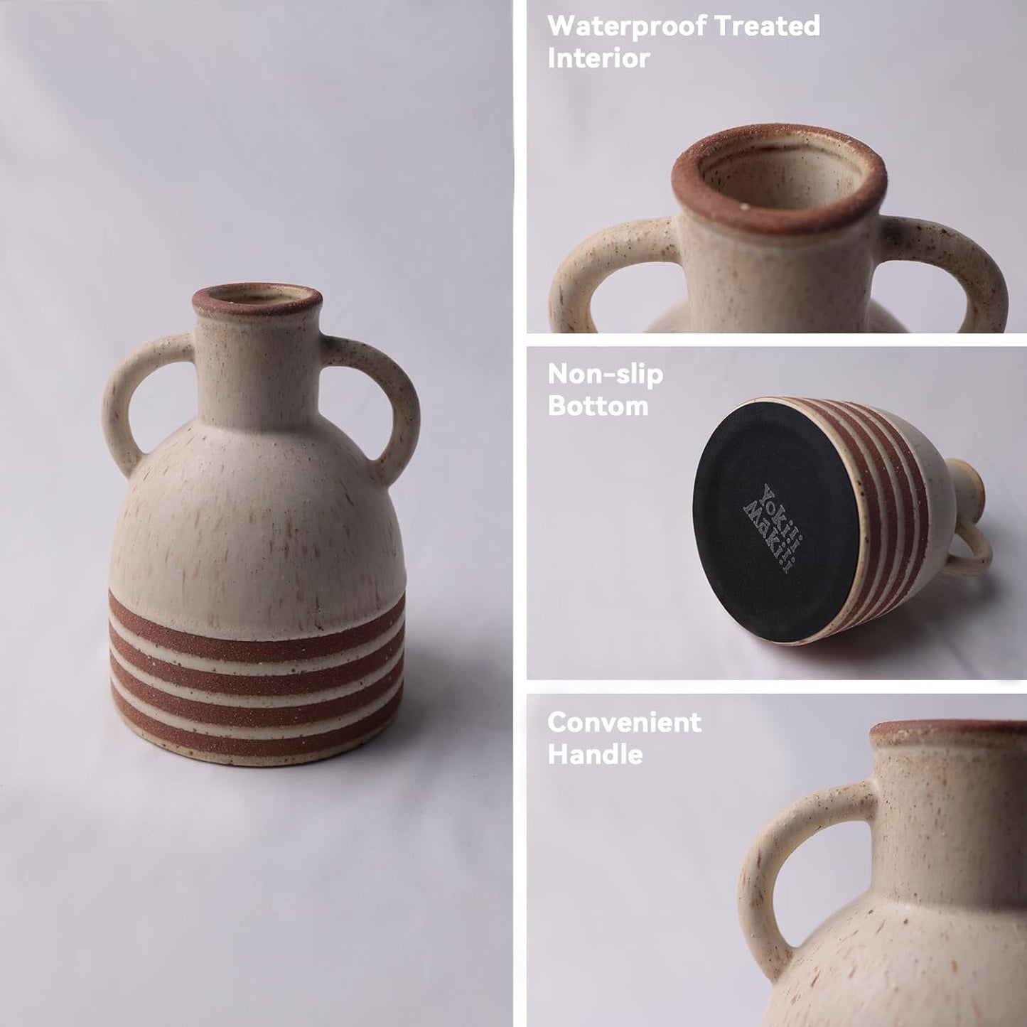 Rustic Farmhouse Ceramic Vase, Pastoral with 2 Ear Design, Boho Vintage Terracotta Vases for Bouquet、Fake Plants, Suitable for Home Decor, Shelf, Dining Table, Living Room, Mantle, Bathroom, 6.9 Inch-VerdiqueGarden