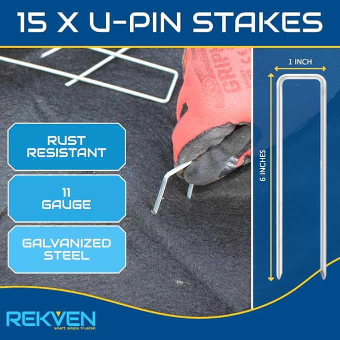 10 x 15 Feet Pond Liner Underlayment Non Woven Geotextile with 15 U-Pins-VerdiqueGarden