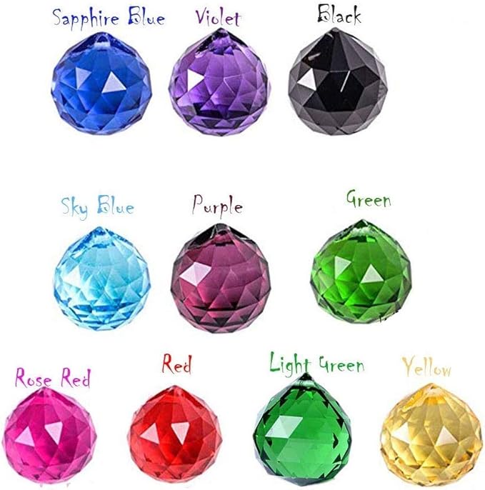 MerryNine 40mm Mixed Colorful Crystal Ball Prism with Drilled Hole Sun Shine Catcher Rainbow Pendants Maker, Hanging Crystals Prisms for Windows, for Feng Shui, for Gift(PrismBall-40mm Colorful)-VerdiqueGarden