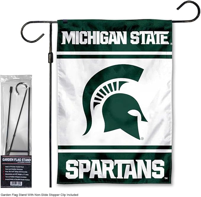 College Flags & Banners Co. Michigan State Spartans Garden Banner Flag with Flag Pole Stand Set-VerdiqueGarden