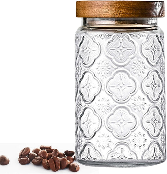 32oz Vintage Glass Jar With Lid, Glass Storage Containers, Airtight Kitchen Storage Containers For Sugar, Coffee, Tea, Spice, Flour, Candy Cookie, Pasta, Cereal, Cute Decorative Jars-VerdiqueGarden