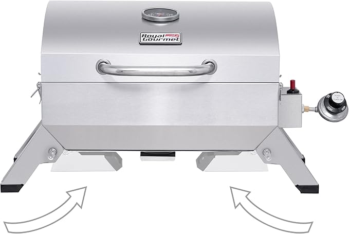 Royal Gourmet GT1001 Stainless Steel Portable Grill, 10000 BTU BBQ Tabletop Gas Grill with Folding Legs and Lockable Lid, Outdoor Camping, Deck and Tailgating, Silver-VerdiqueGarden