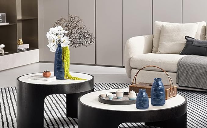 Yundu Navy Blue Ceramic Flower Vases for Home Decor Set of 3, Living Room Décor, Modern Farmhouse and Neutral Home Décor, Pmpas Grass Vase, Shelf, Mantle, Centerpieces Minimalist Décor-VerdiqueGarden