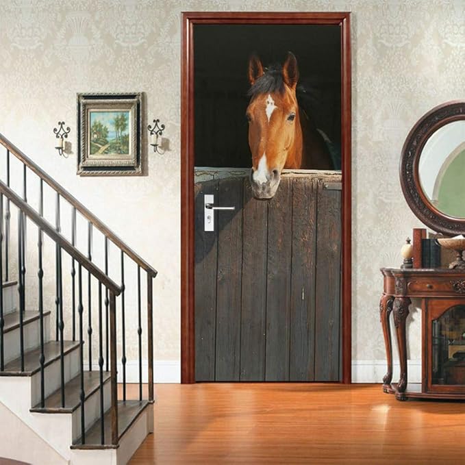 3D Peel and Stick Murals - Horse - Wallpaper Self-Adhesive Decals Removable PVC Waterproof Door Poster for Bedroom Living Room 37.4" x 78.7"-VerdiqueGarden
