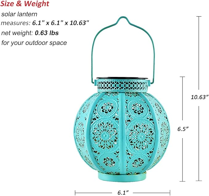 Bohemian Garden Solar Lanterns, Set of 2 Moroccan Outdoor Waterproof Landscape Solar Lights for Backyard Pathway Patio Tree Table Decor (Turquoise)-VerdiqueGarden