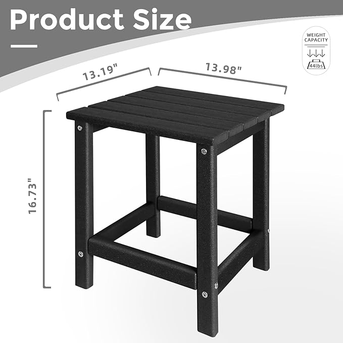 Adirondack Side Table Outdoor, HDPE Small Outdoor Table for Patio,Outside End Table for Porch, Deck, Pool, Weather Resistant/Easy Maintenance/Indoor or Outdoor Use, Back-VerdiqueGarden