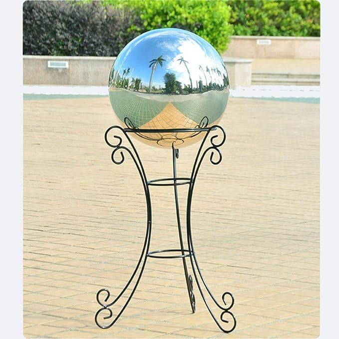 25 cm/10 inch Diameter Gazing Globe Mirror Ball,Silver Stainless Steel Polished Reflective Smooth Garden Sphere,Colorful and Shiny Addition to Any Garden or Home-VerdiqueGarden