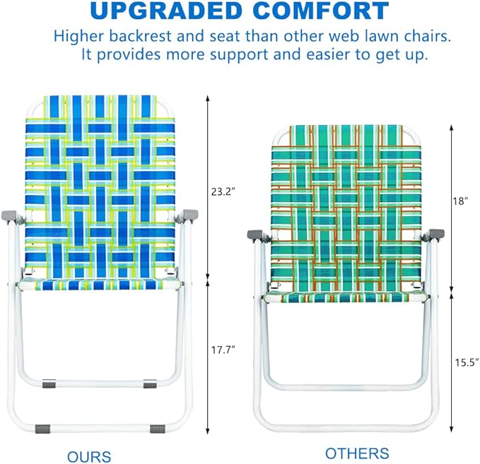 VINGLI Patio Lawn Webbed Folding Chairs 1 Piece, Outdoor Beach Chair Portable Dining Chair for Outdoor Yard, Garden (Blue, Classic)-VerdiqueGarden