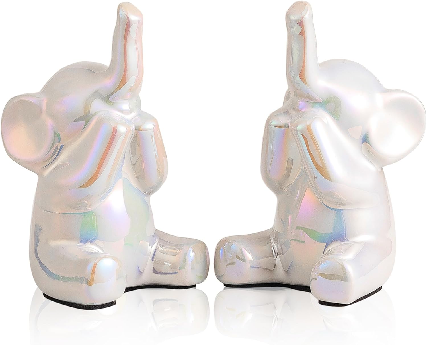 Colorful White Loving Pair of Small Elephant Statues Silver Home Decor Modern Boho Style Figurine Decorative Ornaments for Living Room, Bedroom, Office Desktop, Cabinets, Shelf-VerdiqueGarden