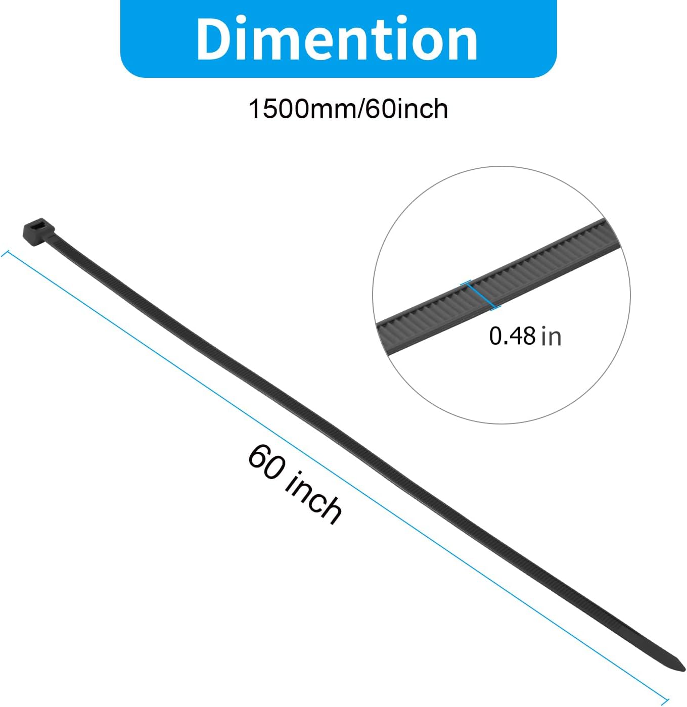 XINGO 60 inch Blcak Zip Ties Heavy Duty 20 PCS, 250 lbs Ultra Strong Plastic Wire Ties, Large Cable Ties Extra Long Tie Wraps, Indoor and Outdoor UV Resistant-VerdiqueGarden