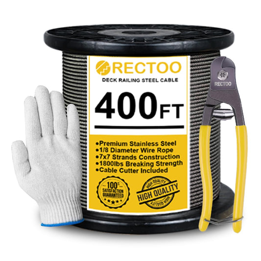 Black 400FT 1/8" T316 Stainless Steel Cable with Cutter, 7x7 Strands Aircraft Wire Rope for Deck Railing, Stair Handrail, Porch Fence, High Strength for Indoor and Outdoor Use-VerdiqueGarden